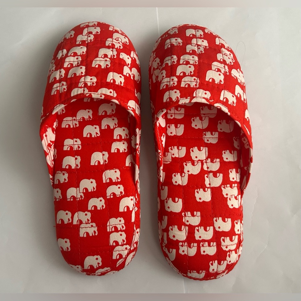 New Thai Cotton Red White Elephant Slippers Women's size Med Thailand Hand Made - Picture 6 of 11